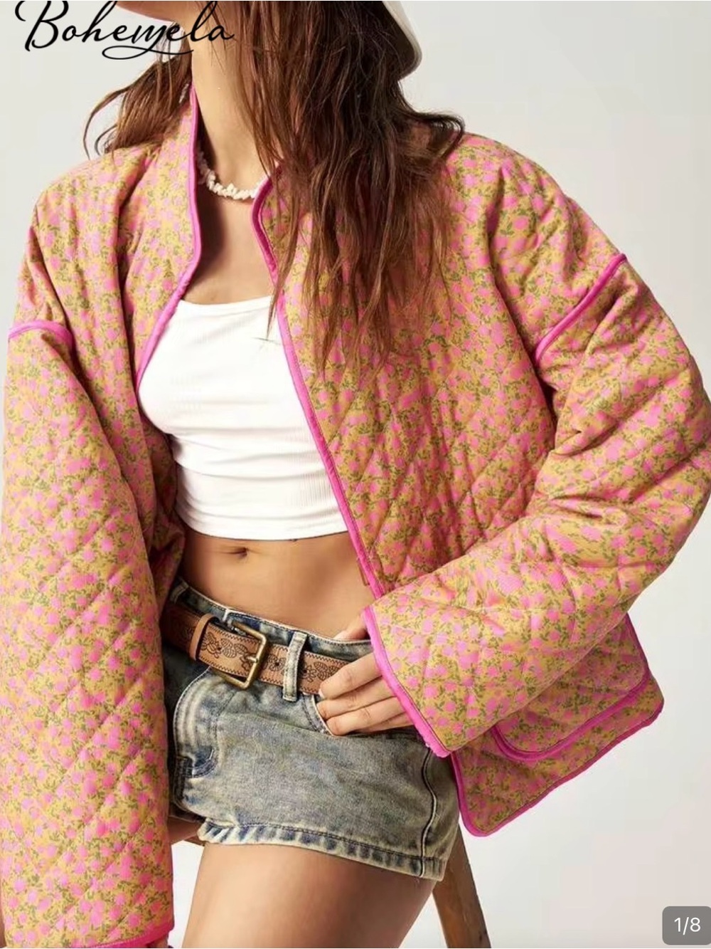 Bohemela Oversized Women's Ditsy Floral Padded Coat
